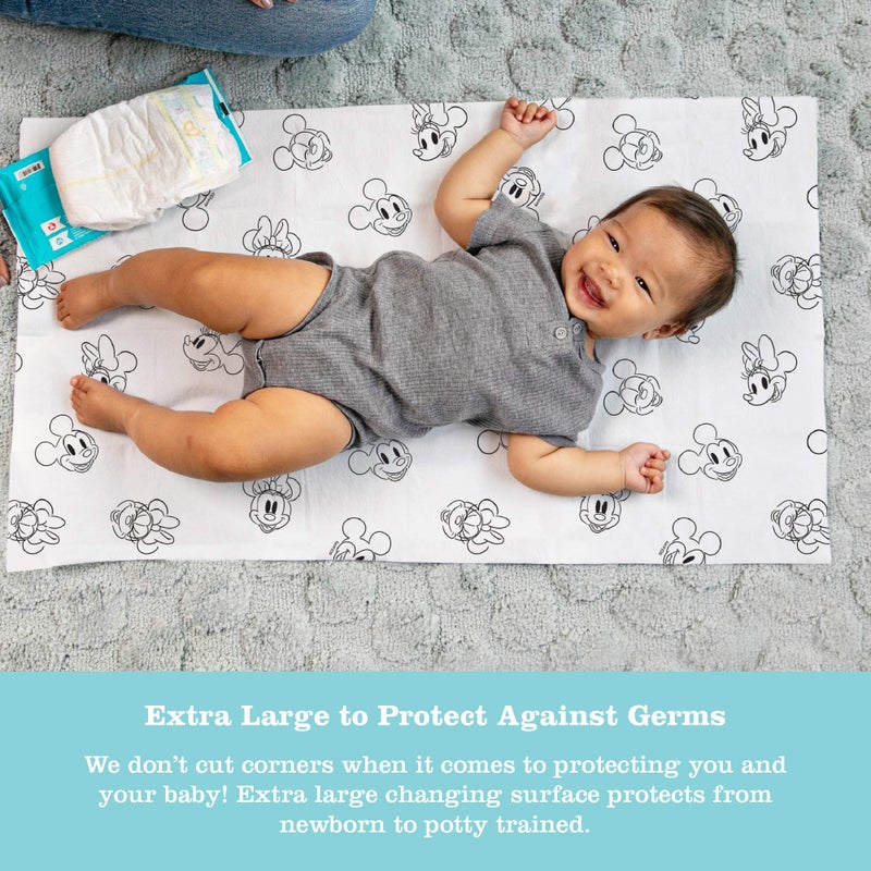 J.L. Childress Disney Baby by J.L. Childress Disposable Changing Pads for Babies - Diaper Changing Table Covers, Baby Travel Essentials, Absorbent Liner Pads, Leak-Resistant, 26"x18"- Mickey & Minnie Mouse, 24 Count - Image 3