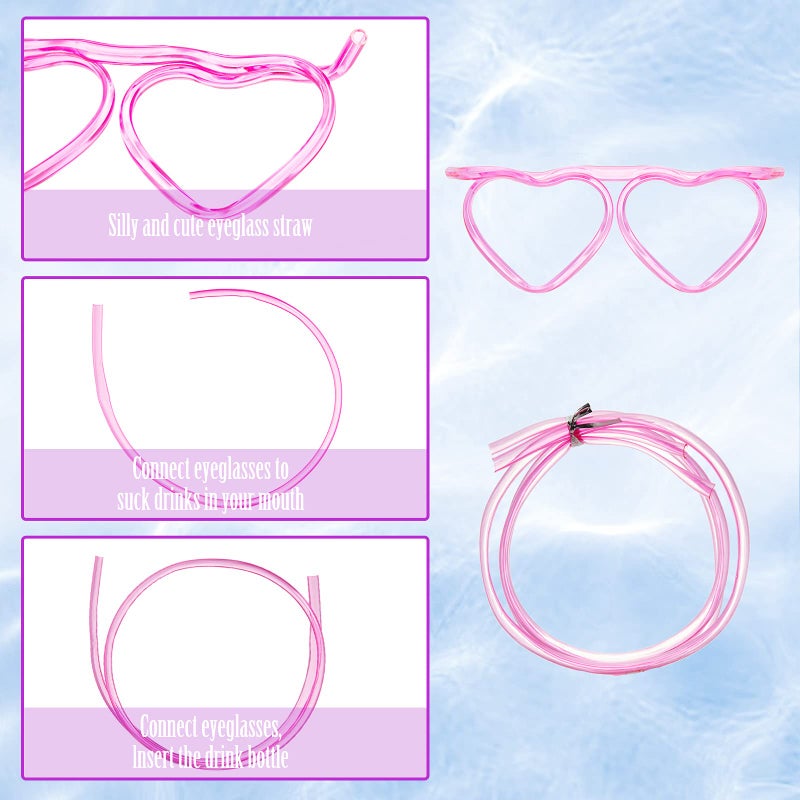 Gelme Nutri 8PCS Silly Straw Glasses  Reusable Fun Loop Drinking Straw Eye Glasses  Novelty Eyeglasses Straw for Party Annual Meeting Parties Birthday (4 Colors Heart) - Image 3