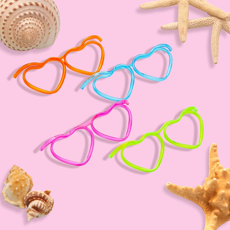 Gelme Nutri 8PCS Silly Straw Glasses  Reusable Fun Loop Drinking Straw Eye Glasses  Novelty Eyeglasses Straw for Party Annual Meeting Parties Birthday (4 Colors Heart) - Image 4