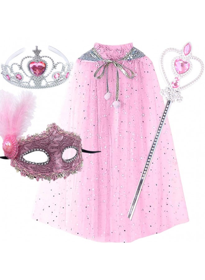 Loquat Aisha Cloak Suit  Performance Clothes Children's Glow Dress Year Toys Gifts For Kids-Color:Pink Cloak + Crown + Mask + Diamond Heart Stick - Image 1