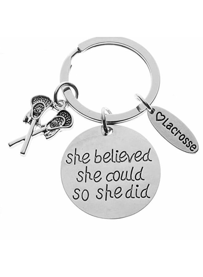 Infinity Collection Girls Lacrosse Keychain- Women's Lacrosse She Believed She Could So She Did Jewelry For Lacrosse Players - Image 1
