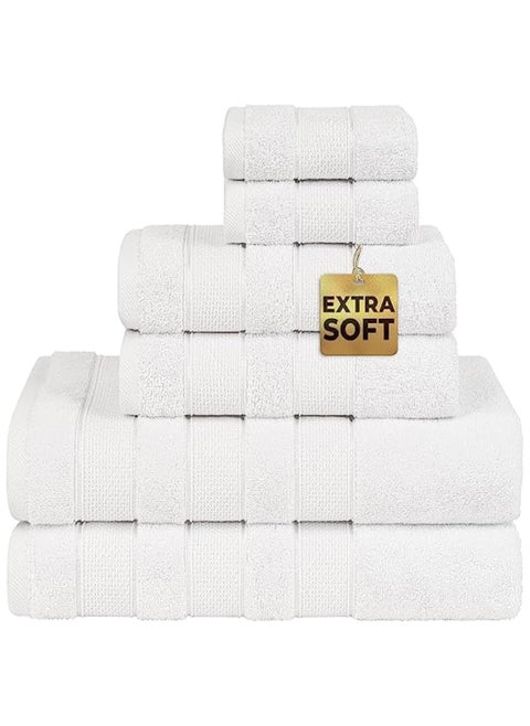 6-Piece Towel Set 100% Turkish Genuine Cotton Super Soft & Absorbent Luxury Hotel Quality 600 GSM Cotton Bathroom Towels, 2 Bath Towels, 2 Hand Towels, 2 Washcloths, Bright White