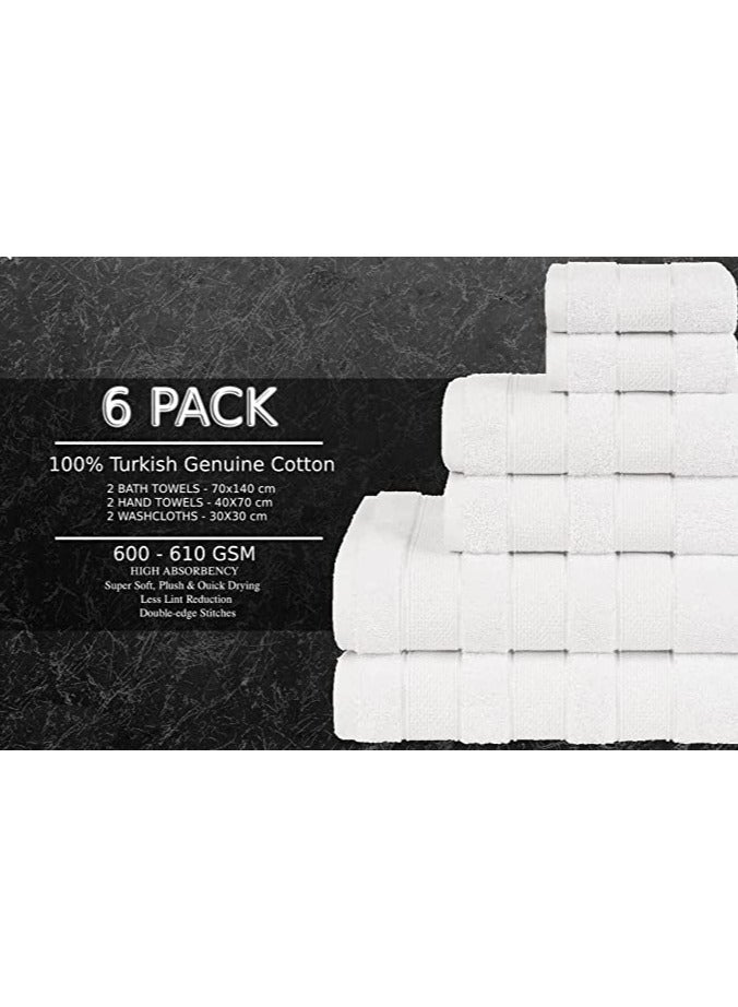Safi Plus 6-Piece Towel Set 100% Turkish Genuine Cotton Super Soft & Absorbent Luxury Hotel Quality 600 GSM Cotton Bathroom Towels, 2 Bath Towels, 2 Hand Towels, 2 Washcloths, Bright White - Image 4
