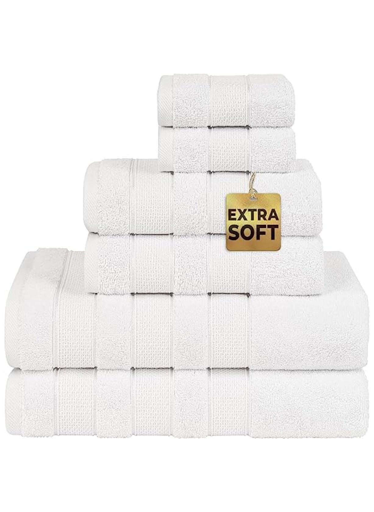 Safi Plus 6 Piece Turkısh Cotton Super Soft Towel Set Bright White 