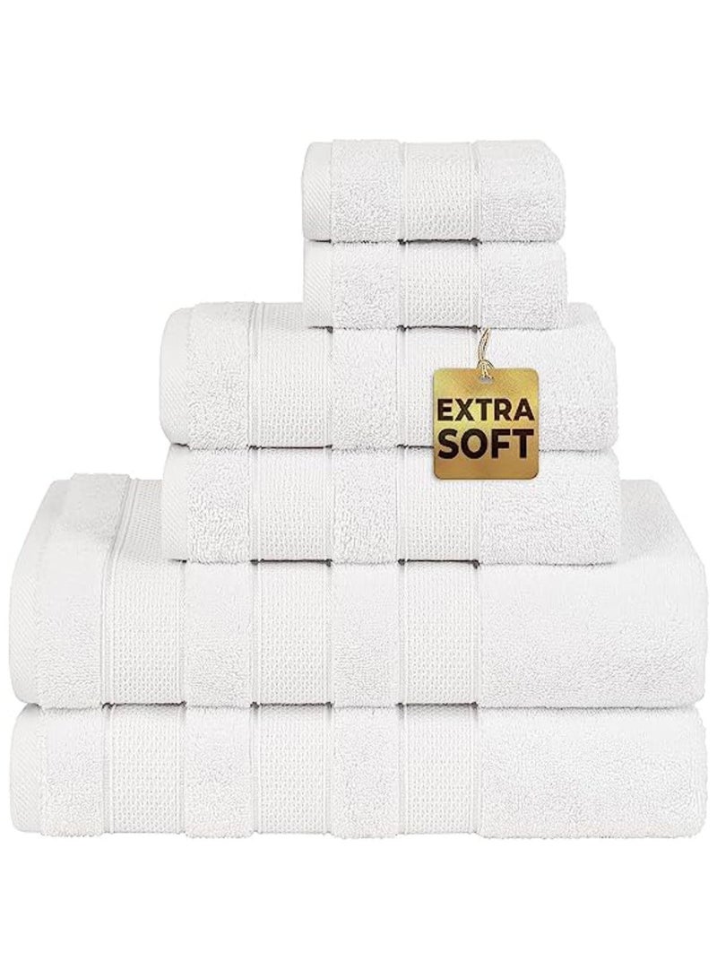 Safi Plus 6-Piece Towel Set 100% Turkish Genuine Cotton Super Soft & Absorbent Luxury Hotel Quality 600 GSM Cotton Bathroom Towels, 2 Bath Towels, 2 Hand Towels, 2 Washcloths, Bright White - Image 1