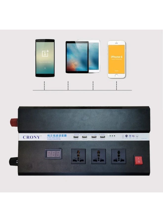 Crony 4500W Power Inverter with Display - DC 12V to AC 220V/240V Car Adapter with 4 USB Ports, Overload Protection & Dual Voltage for Home/Outdoor Use - Image 3