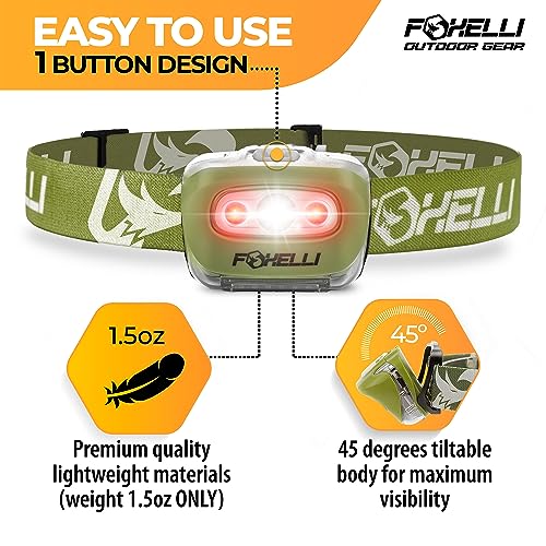 Foxelli LED Headlamp Flashlight for Adults & Kids, Running, Camping, Hiking Head Lamp with White & Red Light, Comfortable Headband, Lightweight & Waterproof, 3 AAA Batteries - Image 3