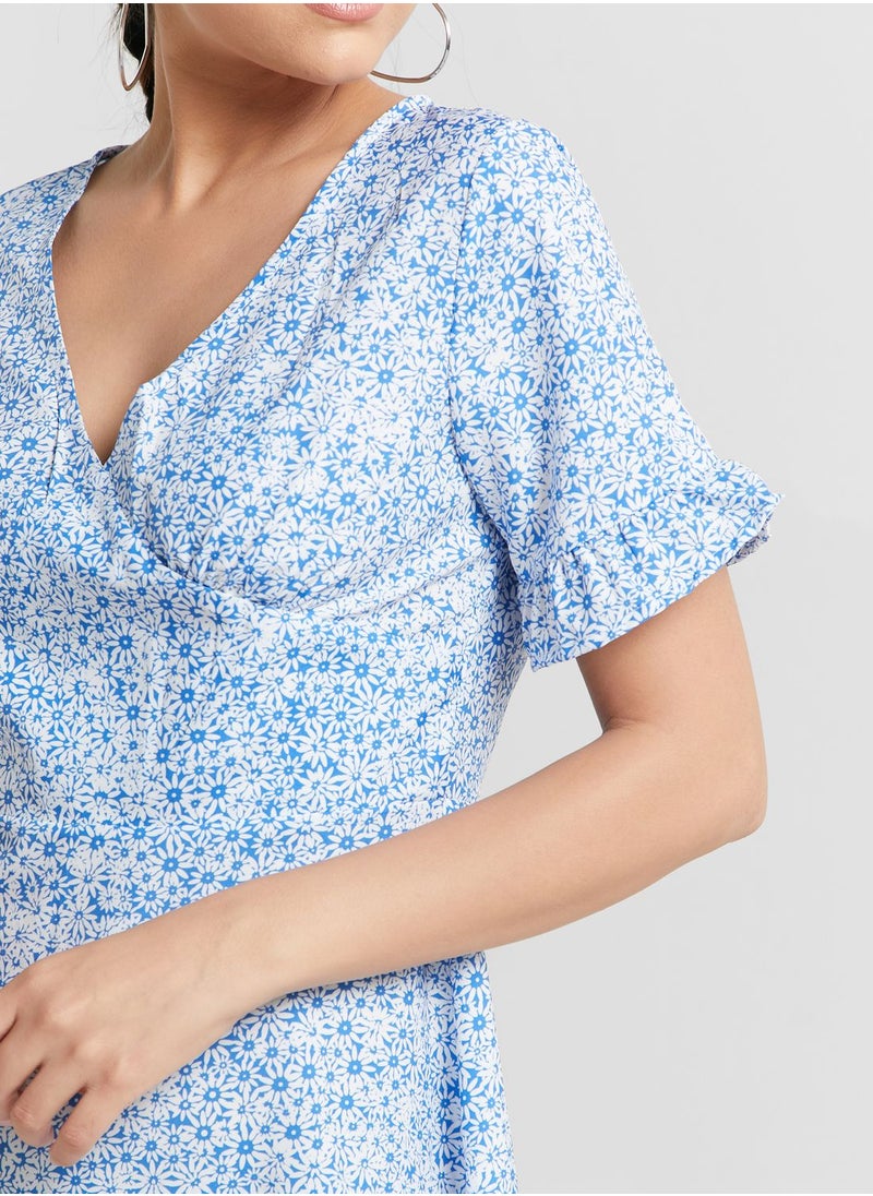 Ginger - Printed Frill Trim Dress - Image 1