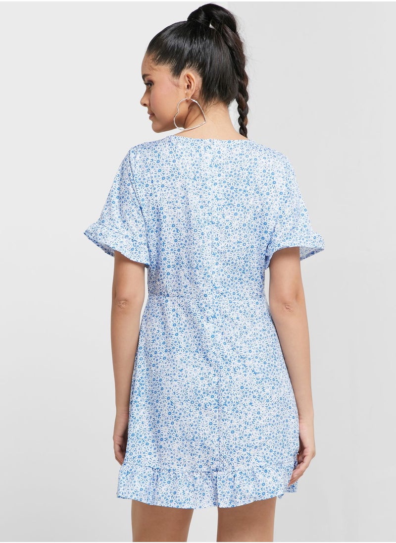 Ginger - Printed Frill Trim Dress - Image 1