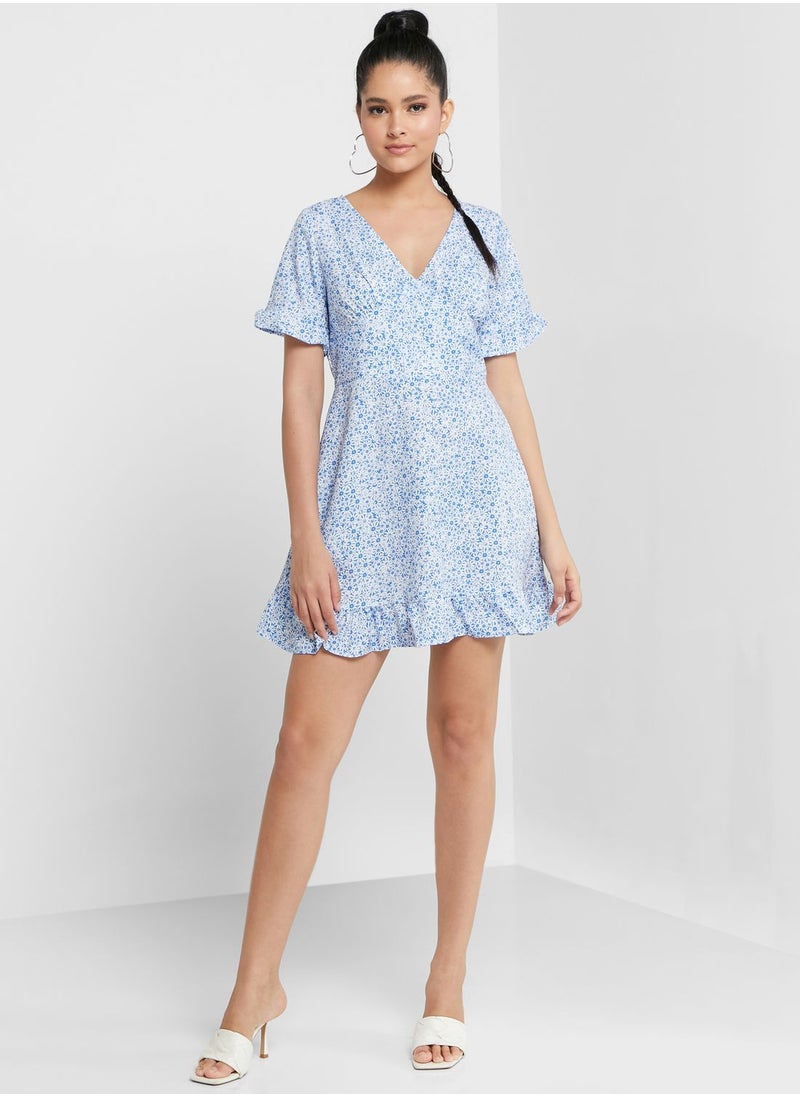 Ginger - Printed Frill Trim Dress - Image 1