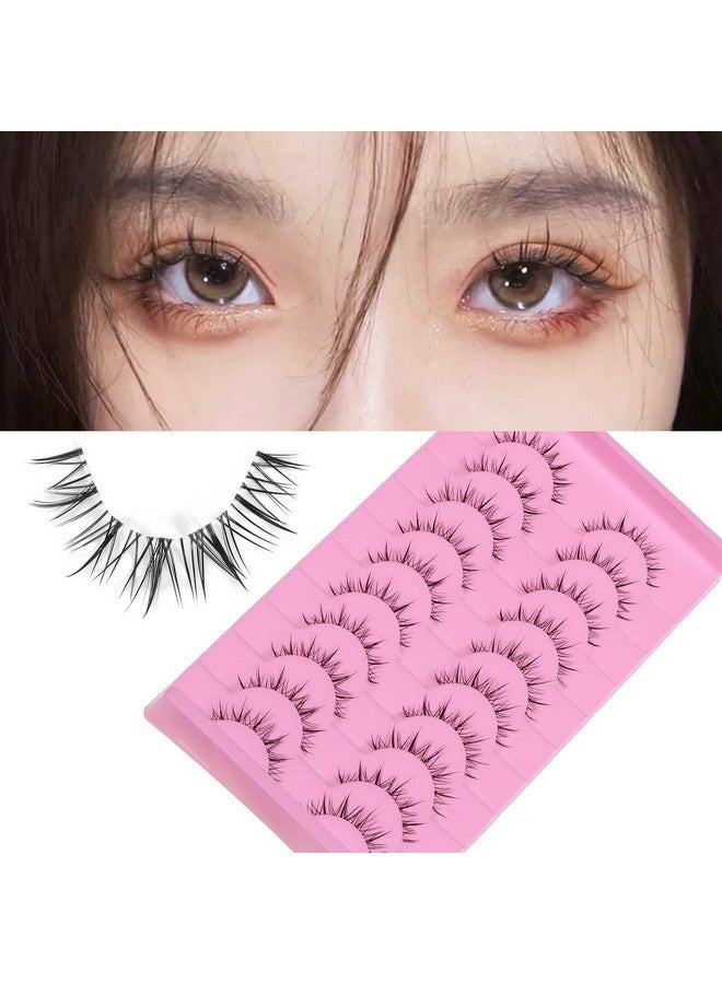 Outopen 10 Pairs Manga Lashes Natural Look Clear Band False Eyelashes Wispy Faux Mink Lashes Anime Eyelashes Asian Korean Cosplay Lashes(Y23 Wet Look|6-12Mm) - Image 2