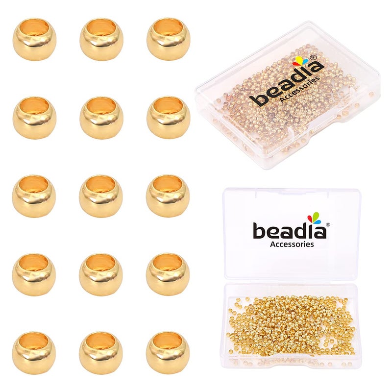 Beadia 14K Gold Plated Crimp Beads Non Tarnish 2.5Mm 600Pcs For Jewelry Making Findings - Image 1