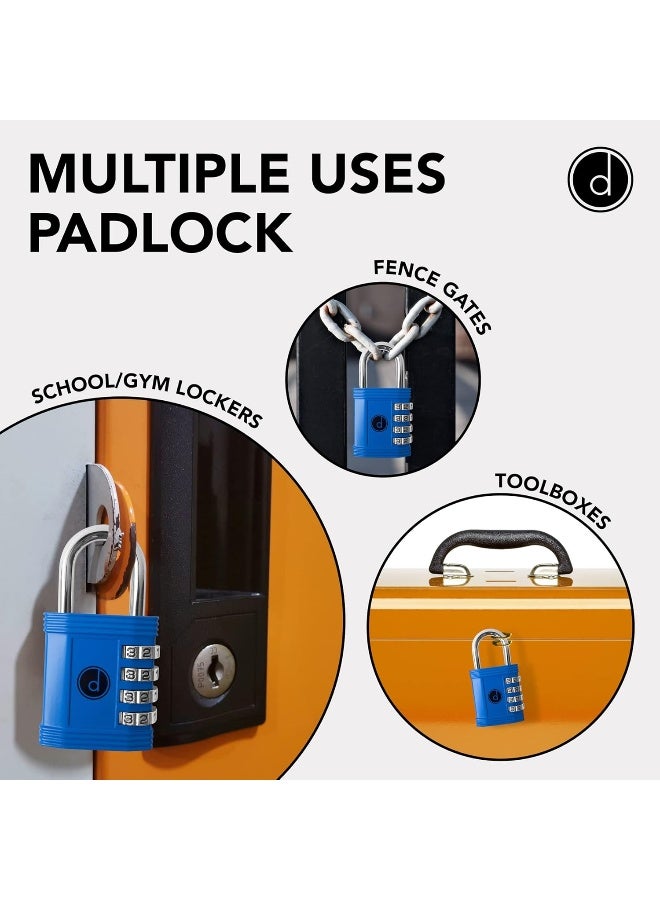 desired tools Padlock - 4 Digit Combination Lock for Gym, Sports, School & Employee Locker, Outdoor, Fence, Hasp and Storage - All Weather Metal & Steel - Easy to Set Your Own Keyless Resettable Combo - Blue - Image 4