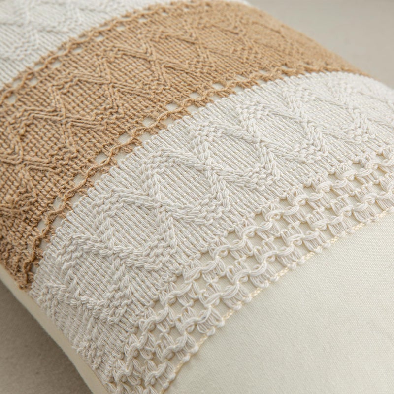 Mayler Yee Lumbar Throw Covers تغطي 12 × 20 بوصة 1pc لـ Farmhouse غرفة المعيشة القطن والخيش المحكم مخطط أغطية وسادة بوهو المنسوجة (البيج والبني واحد مخطط) - Image 4
