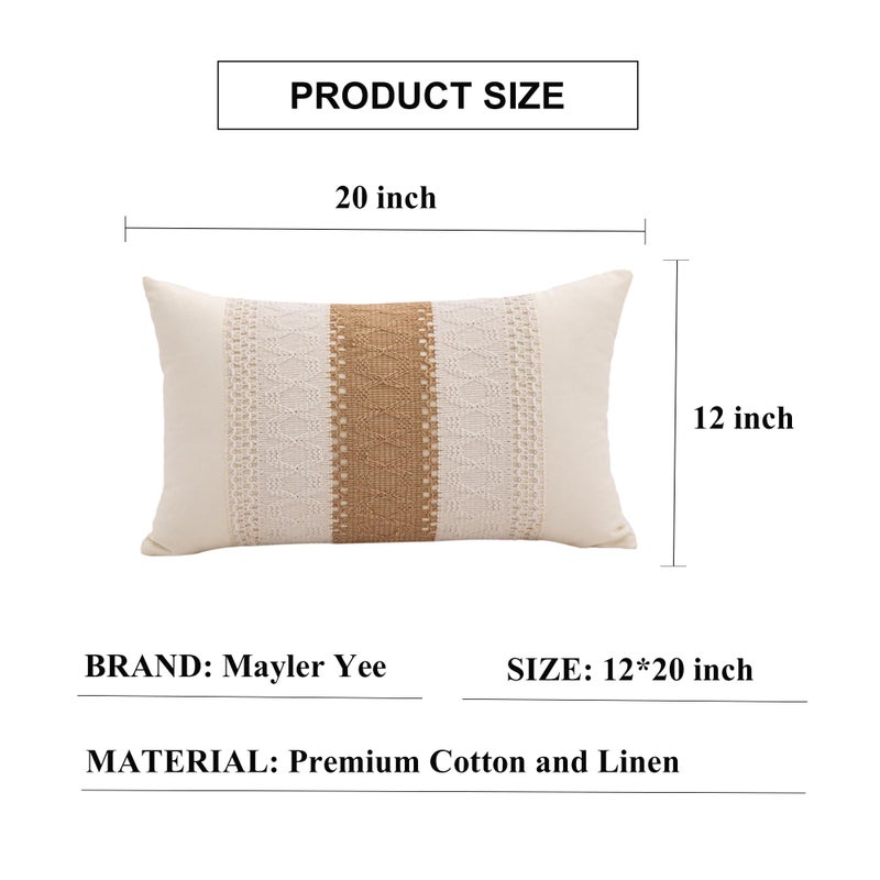 Mayler Yee Lumbar Throw Covers تغطي 12 × 20 بوصة 1pc لـ Farmhouse غرفة المعيشة القطن والخيش المحكم مخطط أغطية وسادة بوهو المنسوجة (البيج والبني واحد مخطط) - Image 2