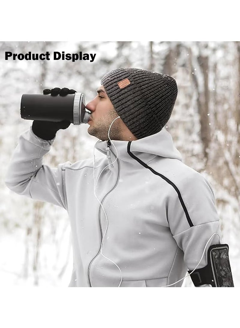 OMEVE 2Pcs Woolen Caps, Thermal Pullover Hat, Unisex Fashion Knit Cuffed Caps, Fleece Lined Beanie Warm Winter Caps, Solid Color Warm Woolen Hat (Grey and Khaki)  - Image 5