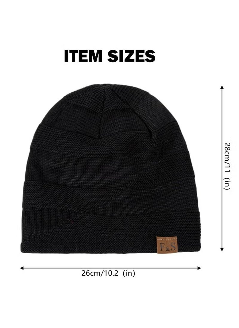 OMEVE 2Pcs Woolen Caps, Thermal Pullover Hat, Unisex Fashion Knit Cuffed Caps, Fleece Lined Beanie Warm Winter Caps, Solid Color Warm Woolen Hat (Grey and Khaki)  - Image 2
