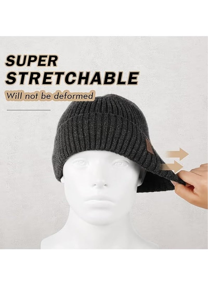 OMEVE 2Pcs Woolen Caps, Thermal Pullover Hat, Unisex Fashion Knit Cuffed Caps, Fleece Lined Beanie Warm Winter Caps, Solid Color Warm Woolen Hat (Grey and Khaki)  - Image 4