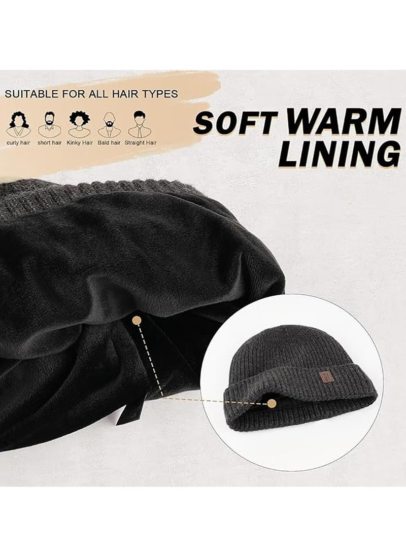 OMEVE 2Pcs Woolen Caps, Thermal Pullover Hat, Unisex Fashion Knit Cuffed Caps, Fleece Lined Beanie Warm Winter Caps, Solid Color Warm Woolen Hat (Grey and Khaki)  - Image 3
