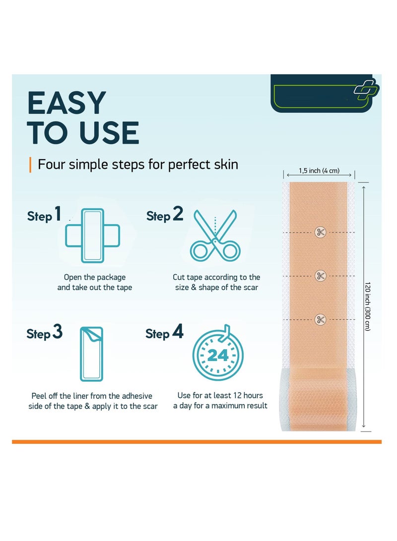 SYOSI Silicone Scar Tape as Sheets, Strips - 1.5"x59" Extra Long - C-Section, Tummy Tuck, Keloid, Acne Removal Treatment - Post Surgery Supplies - Patch, Bandage - Try w/Surgical Silicon Gel - Image 5