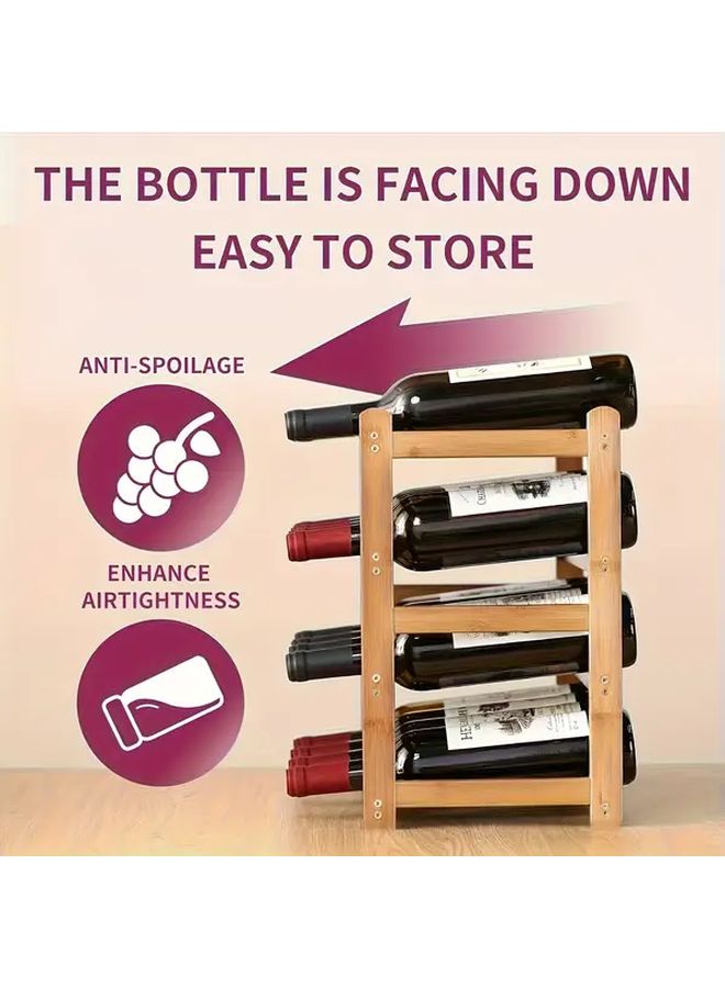 4 Tier Bamboo Wine Rack Cabinet Freestanding Countertop Storage Vertical Space Saving Design - Image 4