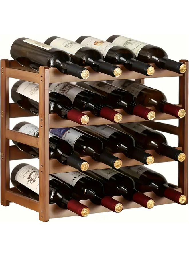 4 Tier Bamboo Wine Rack Cabinet Freestanding Countertop Storage Vertical Space Saving Design - Image 1
