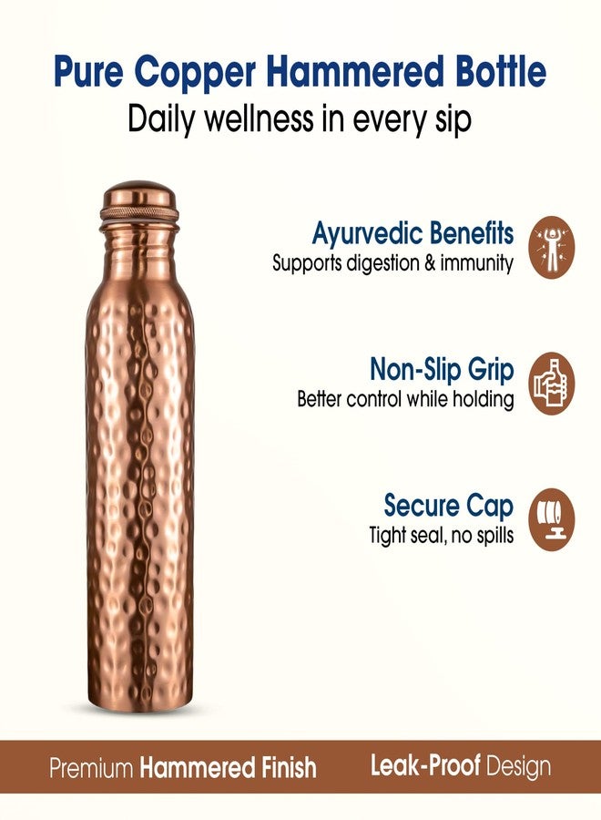 Purely Copper Water Bottle, 34 oz, Pure Copper Construction, Leak Proof, Cylindrical, Hammered Finish, BPA Free - Image 2