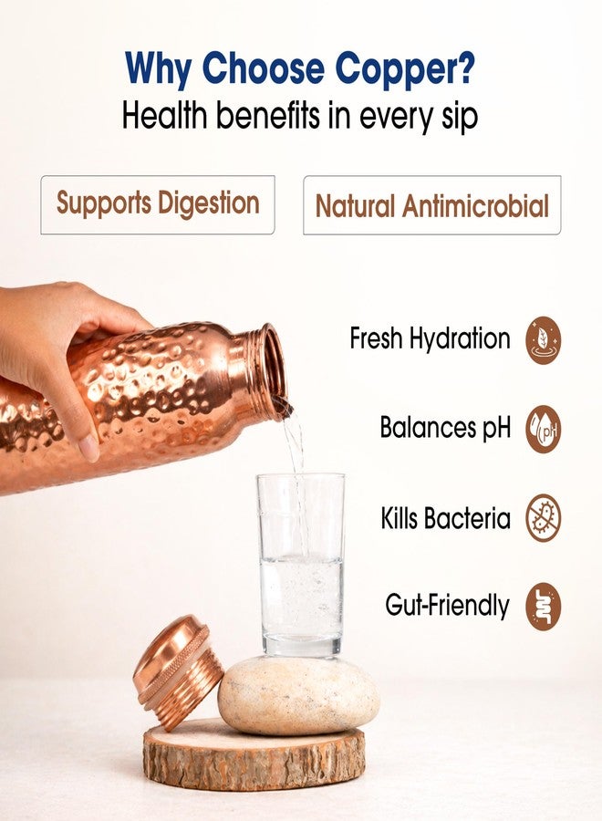 Purely Copper Water Bottle, 34 oz, Pure Copper Construction, Leak Proof, Cylindrical, Hammered Finish, BPA Free - Image 4