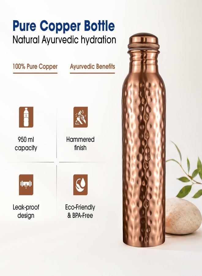 Purely Copper Water Bottle, 34 oz, Pure Copper Construction, Leak Proof, Cylindrical, Hammered Finish, BPA Free - Image 5