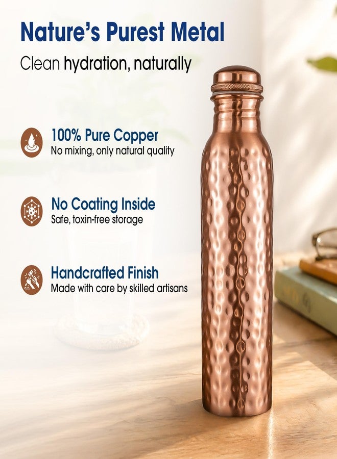 Purely Copper Water Bottle, 34 oz, Pure Copper Construction, Leak Proof, Cylindrical, Hammered Finish, BPA Free - Image 3