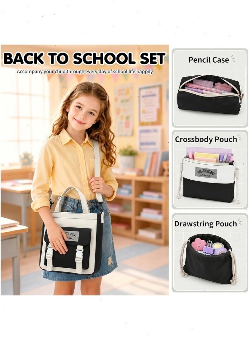 School Bags for Girls, 5Pcs School Backpack Set with Lunch Bag, Pencil Case, Handbag, Coin Purse for Teen Grils (Black) - Image 5