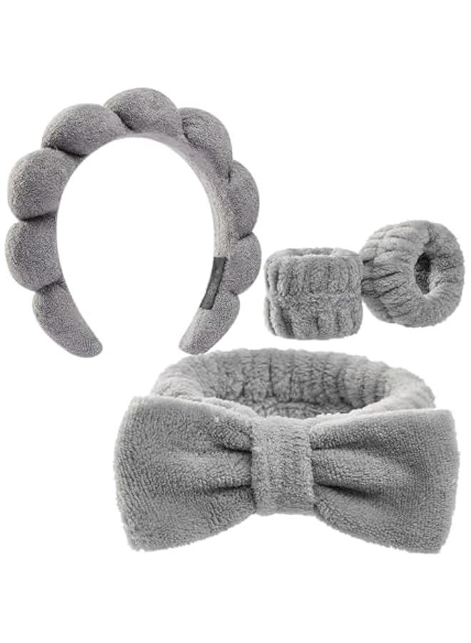 HOOKOR Headbands for Women - Spa Headband and Wristband Set - Headband for Washing Face,Facial Mask,Makeup and Skin Care,Gifts for Women and Teen Girl Gifts Trendy Stuff, Gray - Image 1