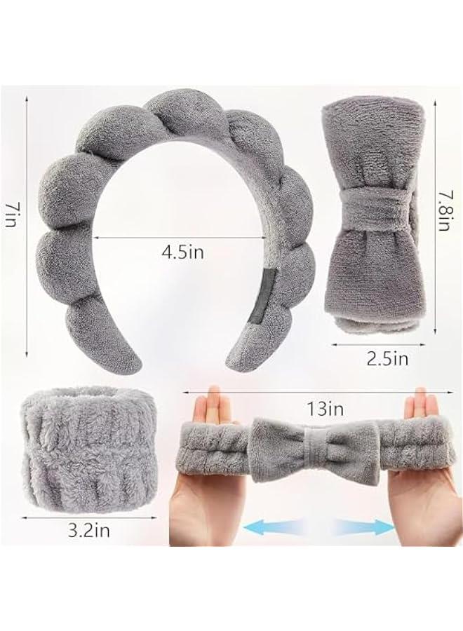 HOOKOR Headbands for Women - Spa Headband and Wristband Set - Headband for Washing Face,Facial Mask,Makeup and Skin Care,Gifts for Women and Teen Girl Gifts Trendy Stuff, Gray - Image 2