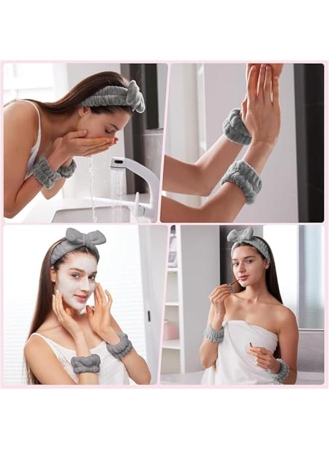 HOOKOR Headbands for Women - Spa Headband and Wristband Set - Headband for Washing Face,Facial Mask,Makeup and Skin Care,Gifts for Women and Teen Girl Gifts Trendy Stuff, Gray - Image 3
