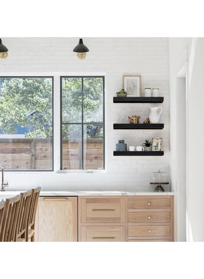 أرفف عائمة 40 سم، مجموعة من 3 أرفف حائطية بلمسة نهائية خشبية ريفية، أرفف لتزيين الحائط، مع حوامل غير مرئية للحمام وغرفة المعيشة وغرفة النوم والمطبخ (أسود) - Image 5