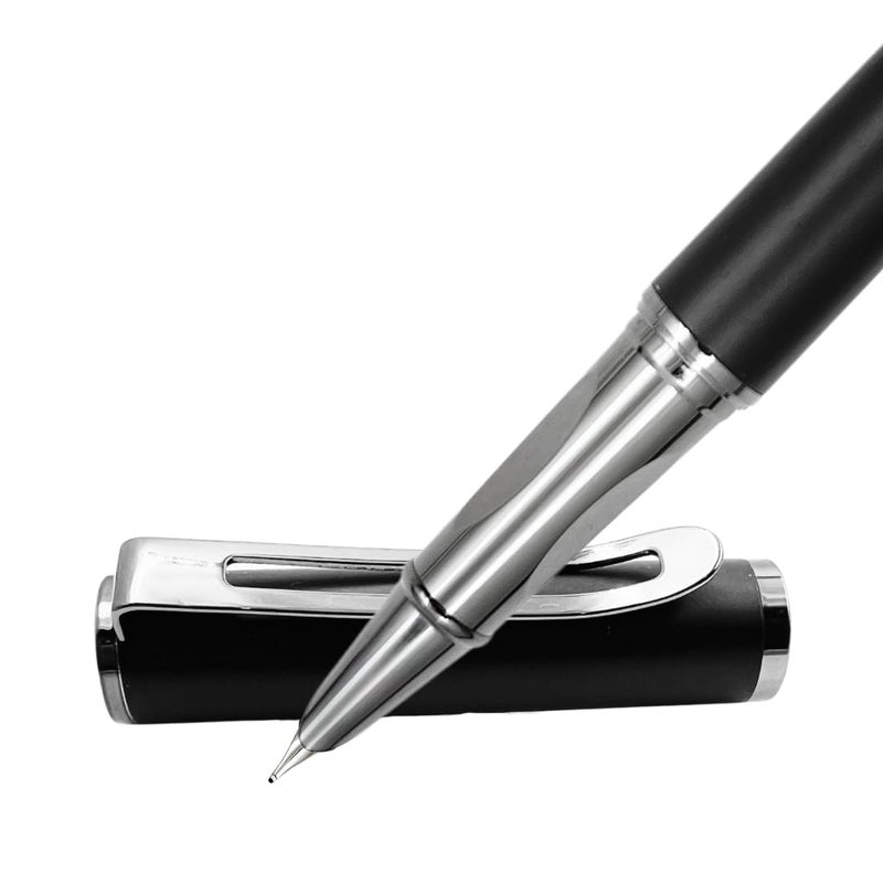 PLUSPOINT قلم حبر سائل من الفولاذ المقاوم للصدأ - قلم فاخر مذهل بتشطيب أسود معدني، قلم بإبرة إيريديوم، هدية قلم للرجال والنساء، محترف، مكتبي تنفيذي، أقلام مصممة جميلة للأطفال - Image 1