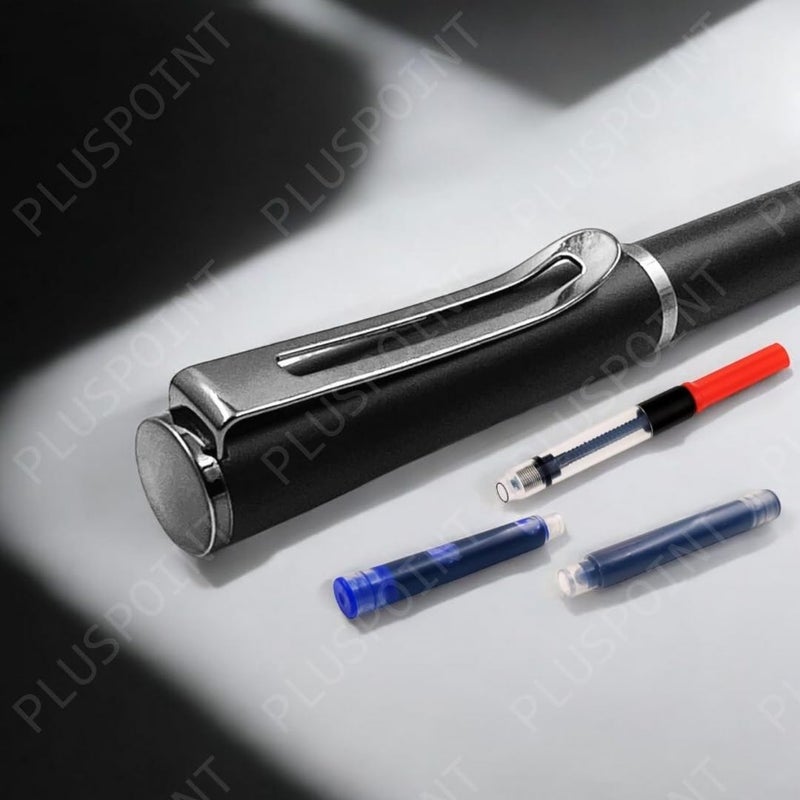 PLUSPOINT قلم حبر سائل من الفولاذ المقاوم للصدأ - قلم فاخر مذهل بتشطيب أسود معدني، قلم بإبرة إيريديوم، هدية قلم للرجال والنساء، محترف، مكتبي تنفيذي، أقلام مصممة جميلة للأطفال - Image 5