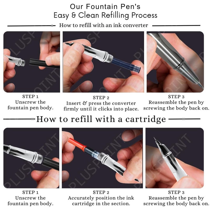 PLUSPOINT قلم حبر سائل من الفولاذ المقاوم للصدأ - قلم فاخر مذهل بتشطيب أسود معدني، قلم بإبرة إيريديوم، هدية قلم للرجال والنساء، محترف، مكتبي تنفيذي، أقلام مصممة جميلة للأطفال - Image 3