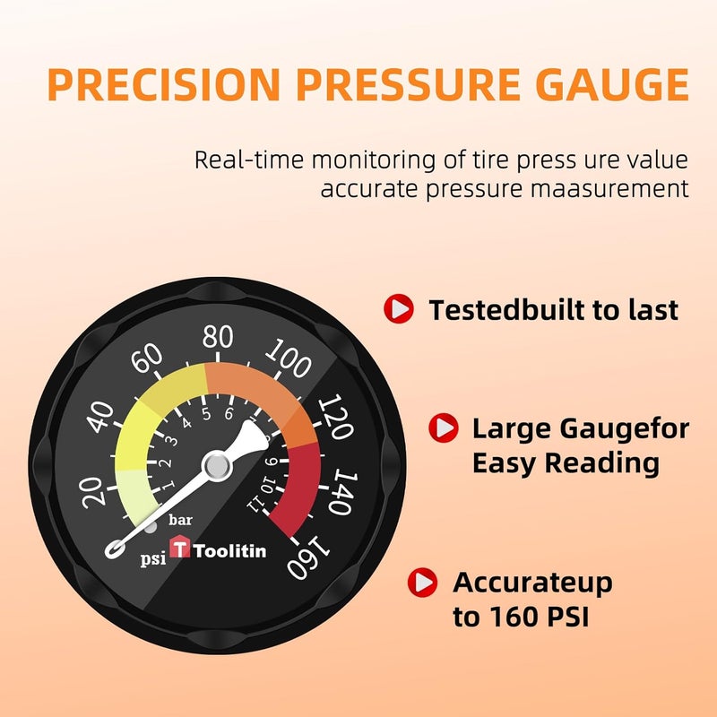 TOOLITIN Floor Bike Pump with Gauge,160 PSI High Pressure,Bicycle Pump Compatible with Presta and Schrader Valve - Image 4