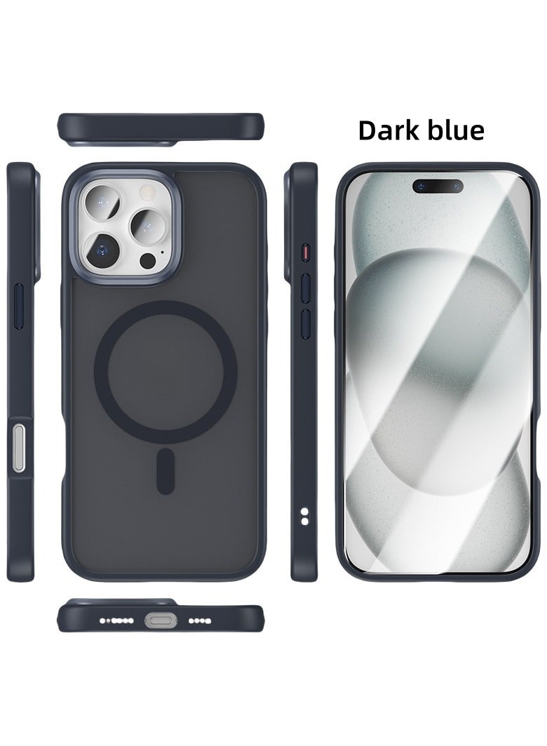 Magnetic Case for iPhone 16 ProCompatible with MagSafe, Translucent Matte Back Slim Shockproof Phone Cover (Dark blue)  - Image 1