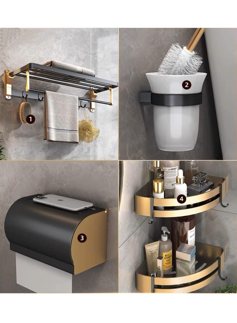 مونوج مجموعة أدوات الحمام المكونة من 4 قطع، رف مناشف مزدوج الحائط، سلة معلقة مقاومة للماء، صندوق مناديل، فرشاة المرحاض. - Image 1