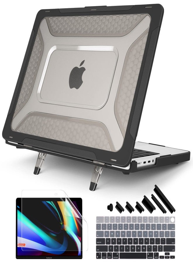 Batianda Compatible with M4 MacBook Pro 14 inch Case 2024 2023 2021 Release M3 M2 Pro Max, Heavy Duty Honeycomb Design Protective Hard Shell TPU Bumper and Fold Kickstand with Keyboard Cover,Black - Image 1
