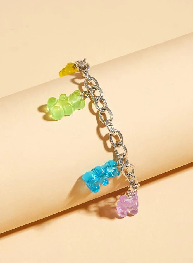 تايك تو Silver Tone Gummy Bear Charm Link Bracelet