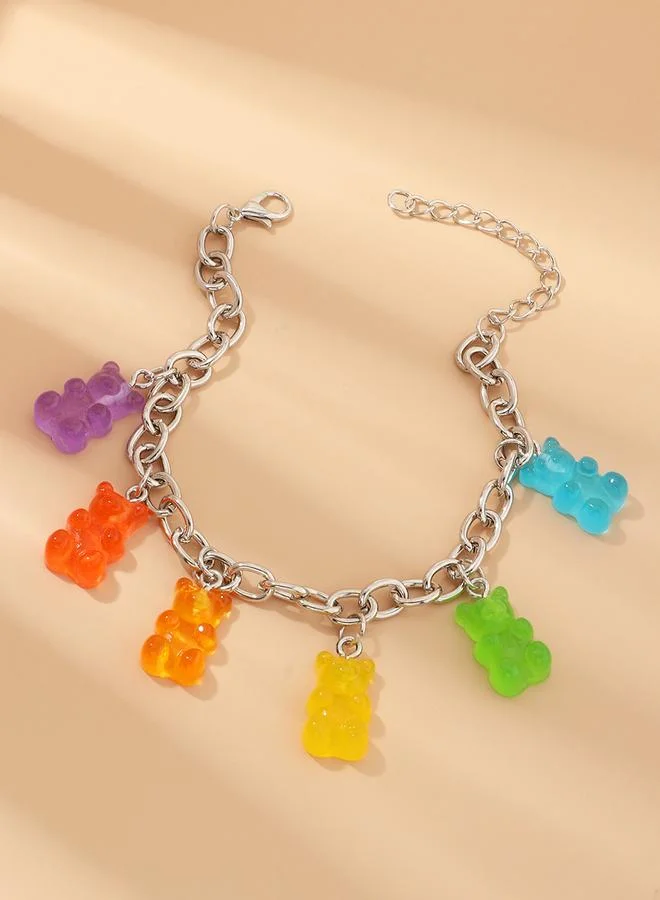 تايك تو Silver Tone Gummy Bear Charm Link Bracelet