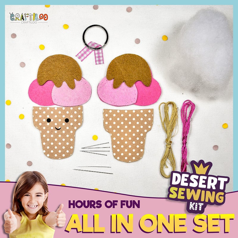 CRAFTILOO 12 Pre-Cut Mini Treats Dessert Fun Kids Sewing Kit for Kids Ages 8-12 Children Beginners Sewing kit Kid Crafts Make Your Own Felt Pillow Plush Craft Kit Girls and Boys Art Craft Kits Learn to Sew Kit - Image 4