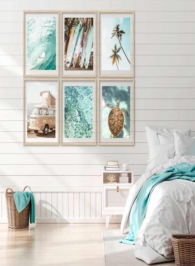 EVPYXFUT Set of 6 Tropical Beach Canvas Wall Art Surf Poster Summer Ocean Coastal Pictures Turtle Print Palm Tree Surfboard Gallery Paintings Nautical Bus Wall Decor for Bedroom Bathroom Unframed - Image 5