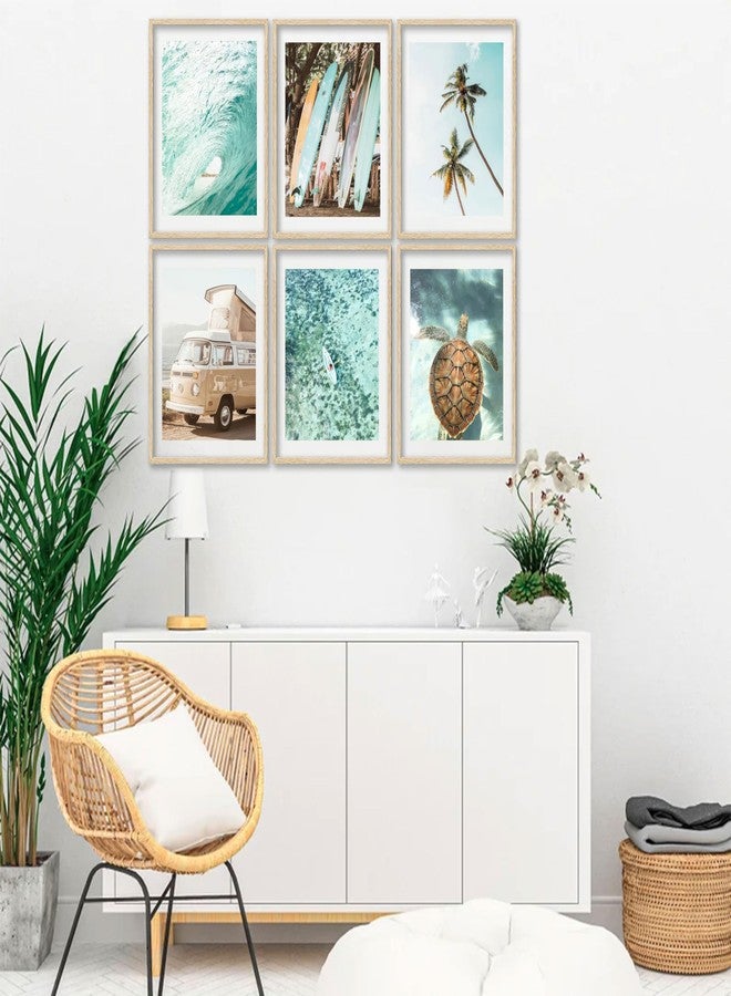 EVPYXFUT Set of 6 Tropical Beach Canvas Wall Art Surf Poster Summer Ocean Coastal Pictures Turtle Print Palm Tree Surfboard Gallery Paintings Nautical Bus Wall Decor for Bedroom Bathroom Unframed - Image 4