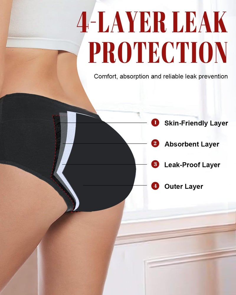 Gladbecke Period Underwear for Women Heavy Flow â€“ Leakproof High Waisted Cotton Menstrual Panties 3 Pack (Runs small. Size up) Black - Image 2
