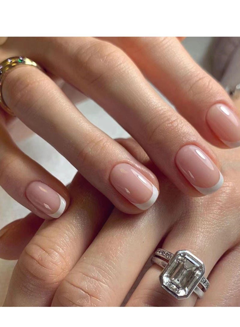 Captaintech Press On Nails ,Simple And Elegant: Short French White Nail Art Products With Removable False Nail Art Patches, Acrylic Nails With Glue Kit. - Image 2