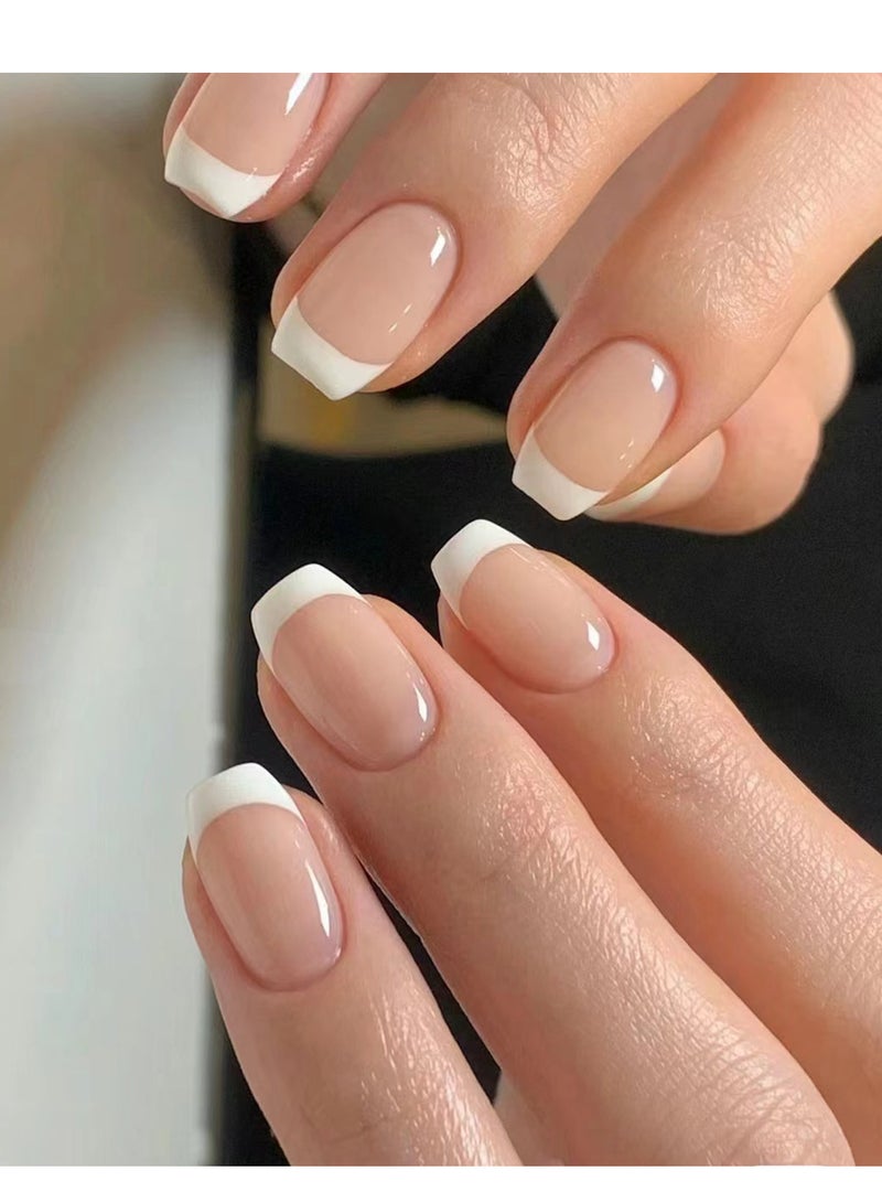 Captaintech Press On Nails ,Simple And Elegant: Short French White Nail Art Products With Removable False Nail Art Patches, Acrylic Nails With Glue Kit. - Image 4